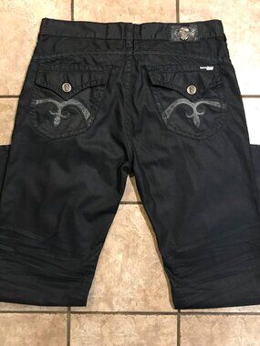 Men's Laguna Beach Rare Black Jeans-Faux Leather Look-Wide Leg-Size 42 x 36